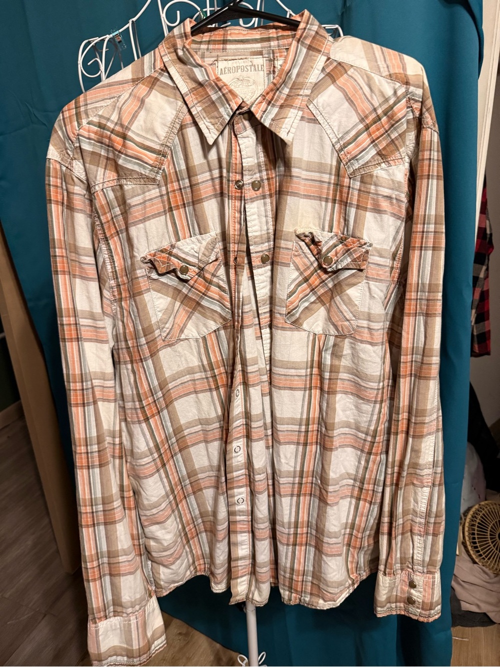 Aeropostale Men's Cream & Orange Plaid Button-Down Shirt